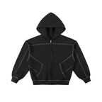 Righteous Contrast-Stitched Boxy Fleece Zip Hoodie