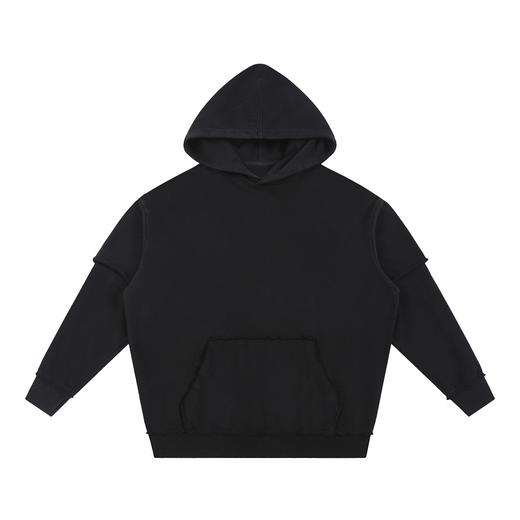 Snow Washed Raw Edge Double Layered Hoodie