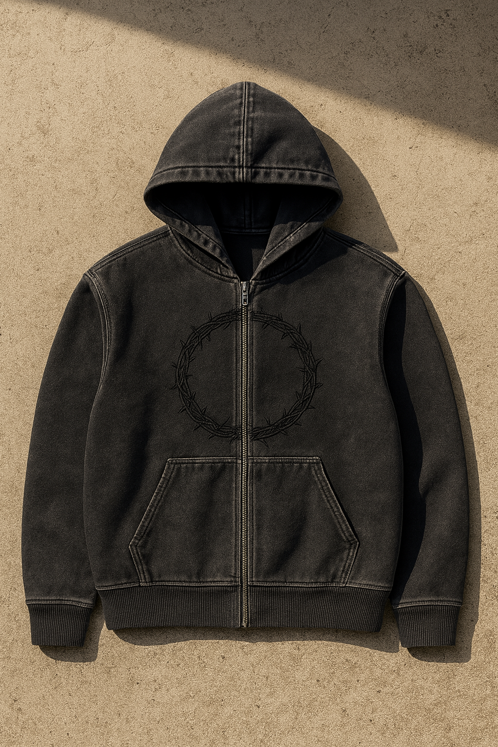 Vintage Soft-Denim Zip Hoodie (Charcoal Wash)