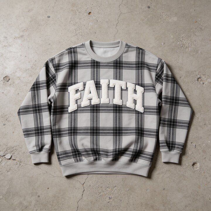 Black Plaid 'Faith' Crewneck