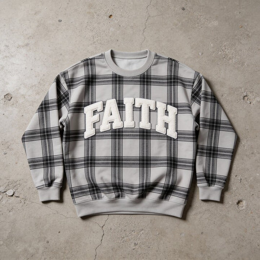 Black Plaid 'Faith' Crewneck